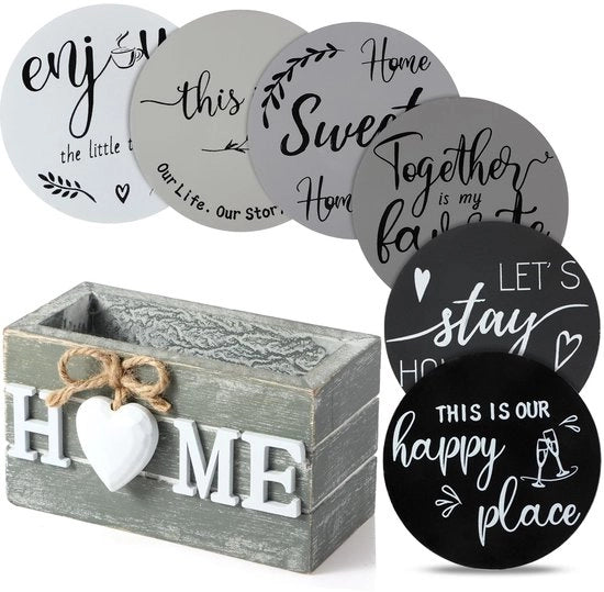 Regali per l'illuminazione della casa, sottopanchine in legno a forma di cuore per bevande, set di 6 sottopanchine per la campagna con supporto, divertenti per famiglia e amici, protezione per tavolo salotto, 10 cm (grigio, diverse colori)