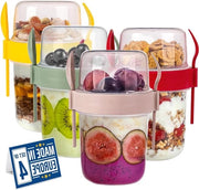 Set di contenitori portàtesi da 4 pezzi BPA liberi - con cucchiaio e forchetta - lavabile in lavastoviglie - contenitore per colazione da portare via - set per cereali - contenitore per frutta con coperchio