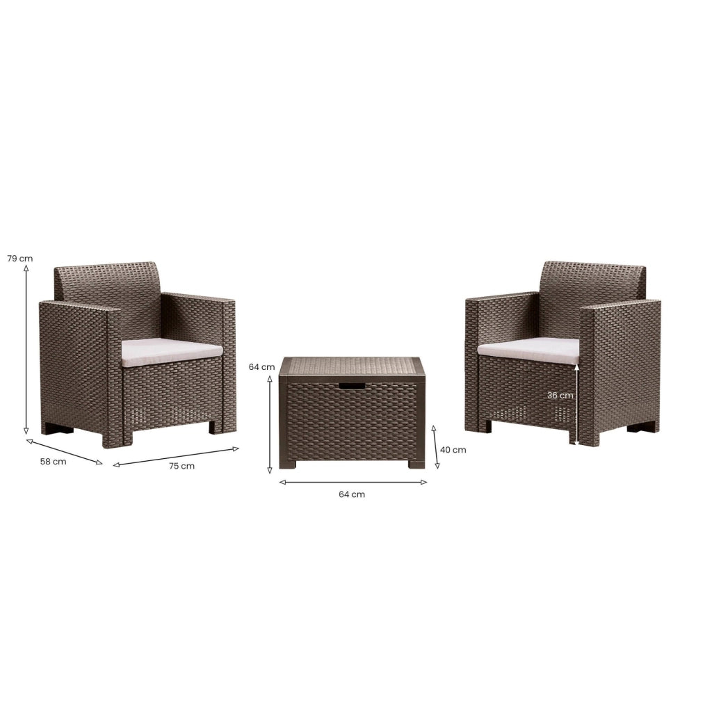 Set salotto da esterno Apis, Salottino outdoor, Set da balcone o giardino, Composizione soggiorno per esterni, Made in Italy, Tortora
