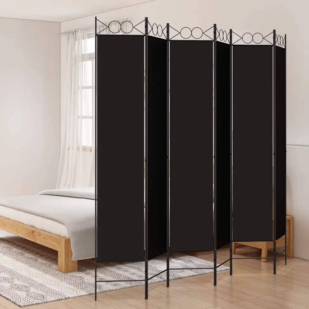 Divisorio Ambienti | Divider per stanze | Paravento a 6 Pannelli Nero 240 x 220 cm in Tessuto