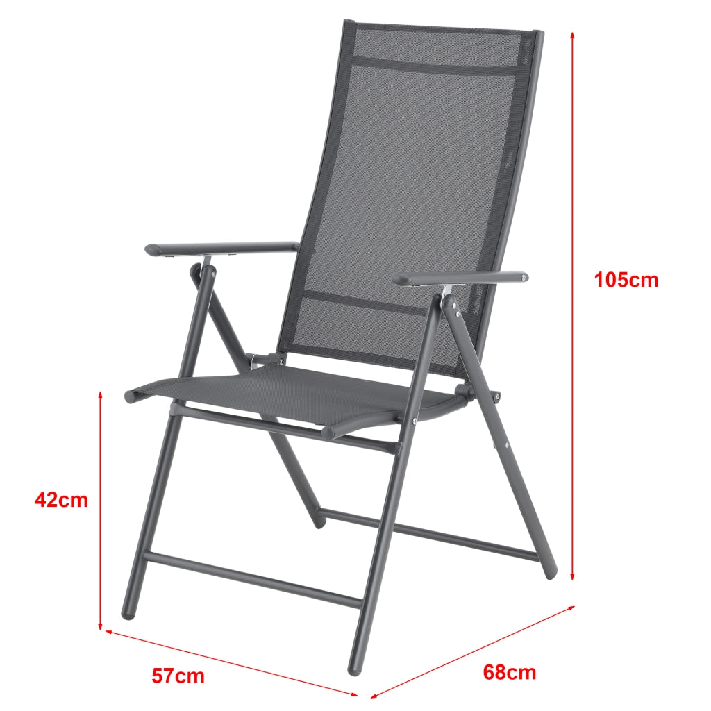 Set Kalamata di 2 Sedie Pieghevoli da Giardino con Braccioli e Schienale Reclinabile - Grigio Scuro [en.casa]