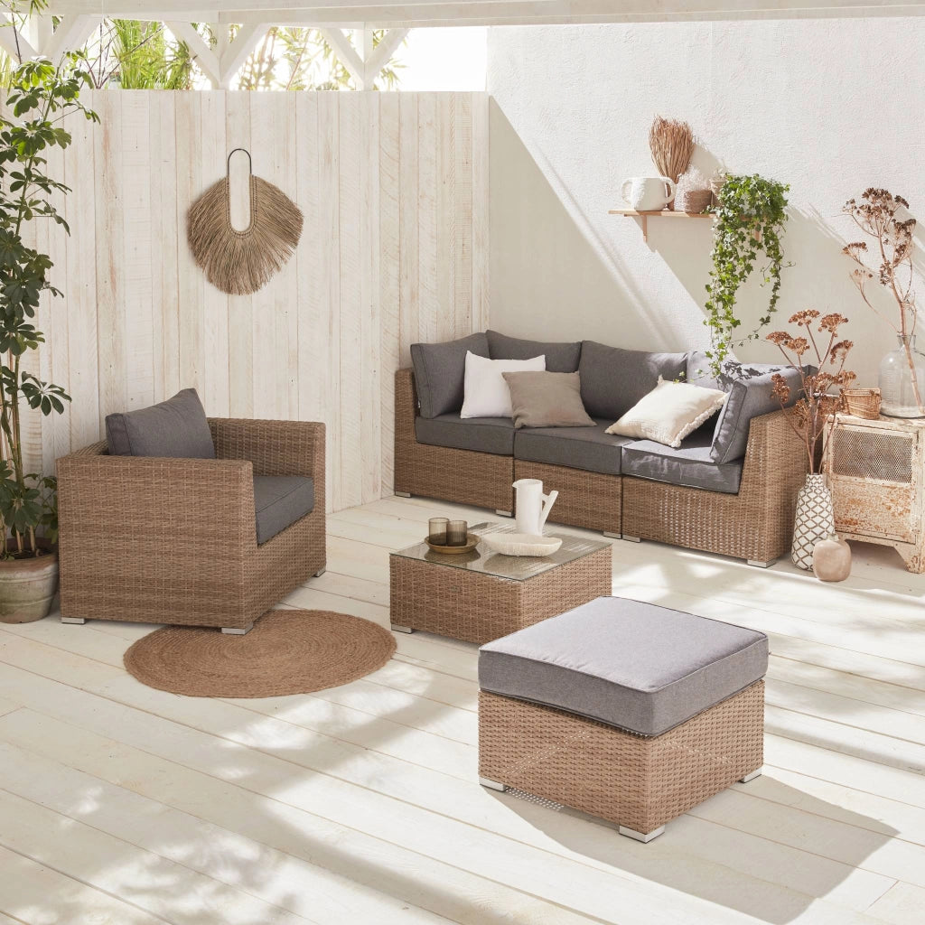 Salotto da giardino premium in resina intrecciata, 5 posti, marrone