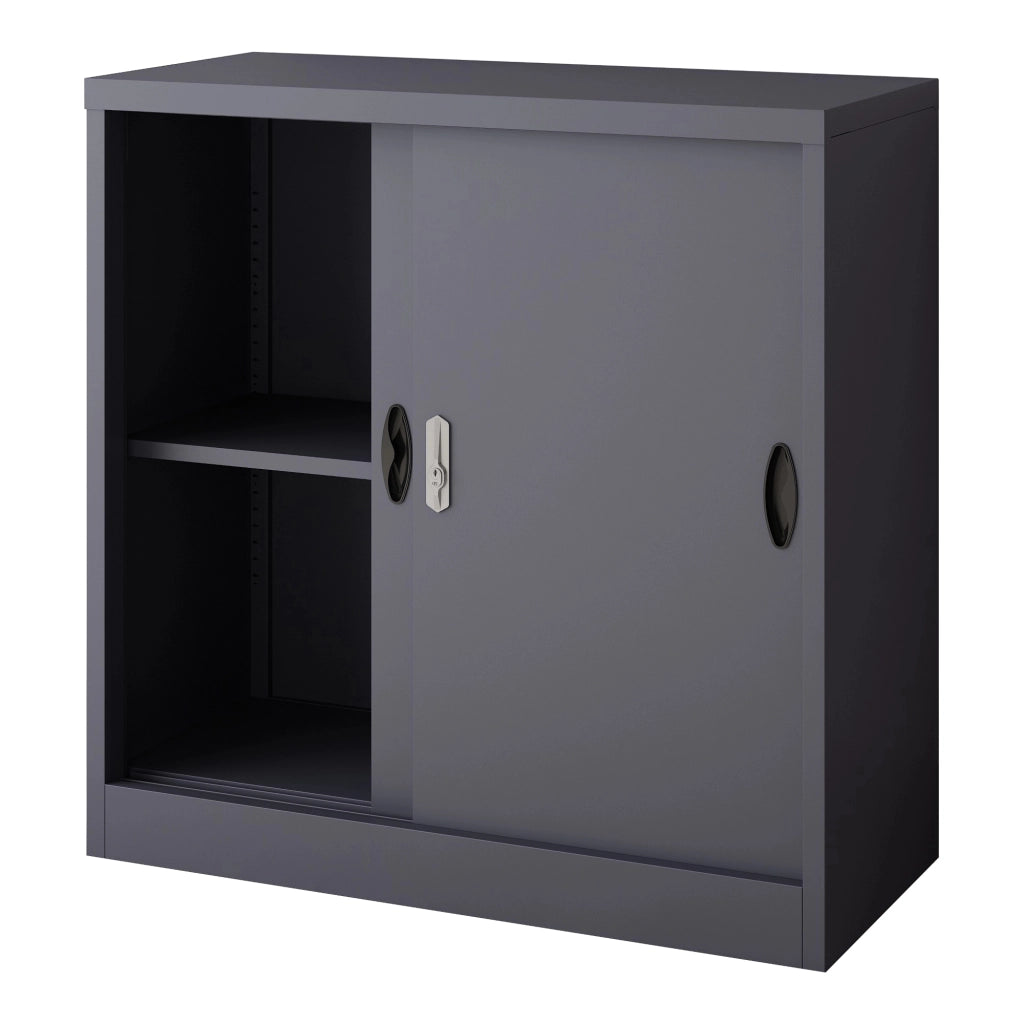 Armadietto da Ufficio Rieti 90x40x90 cm Ante Scorrevoli - Grigio scuro [en.casa]