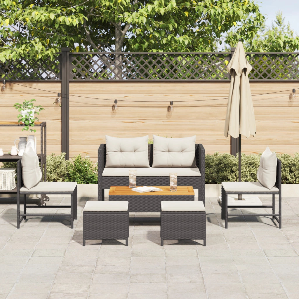 Set Divano da Giardino Nero Polirattan Sintetico Medio