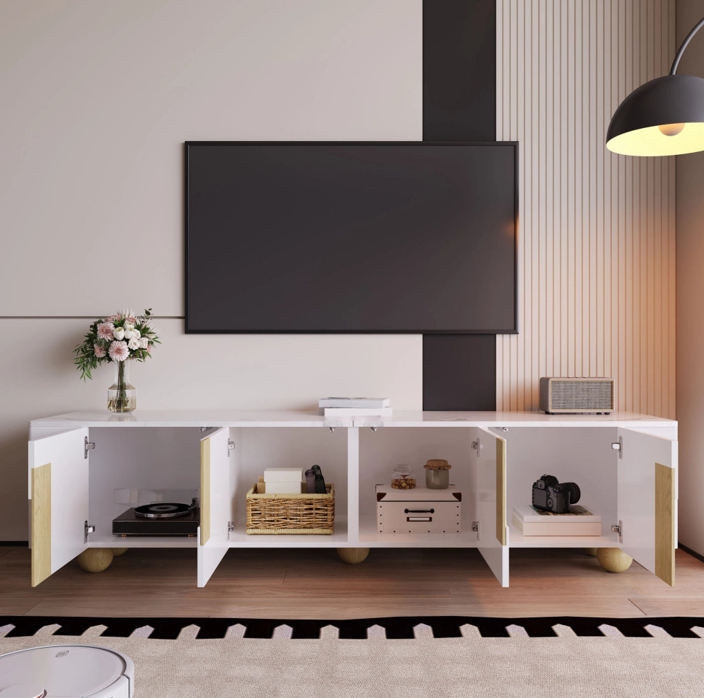 Mobile TV 180 cm con 4 ante in MDF e truciolare, bianco e color legno