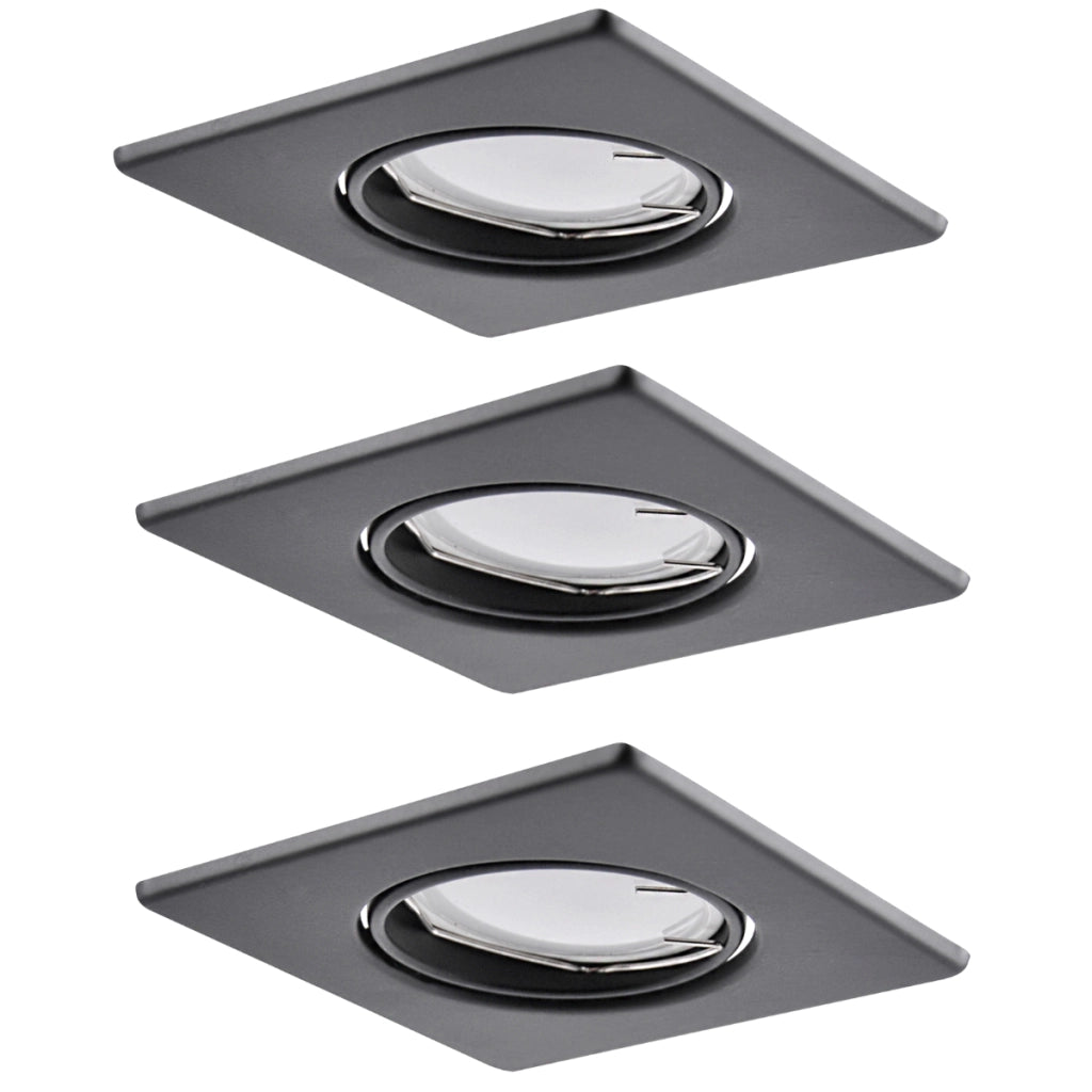 Set 3 faretti incasso quadrati neri GU10 3000K Polux