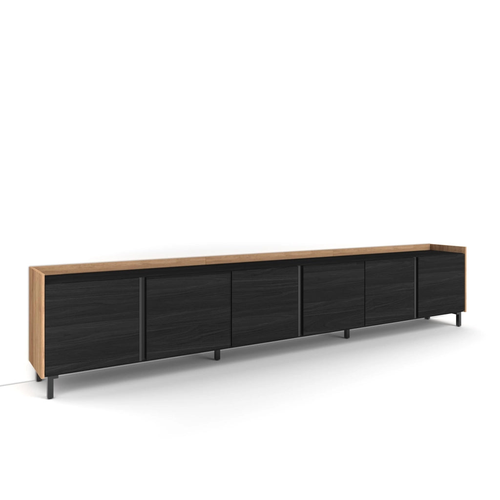 Mobile TV Soggiorno, 309x61x35 cm, Per TV fino a 80", Design industriale, Nero e rovere