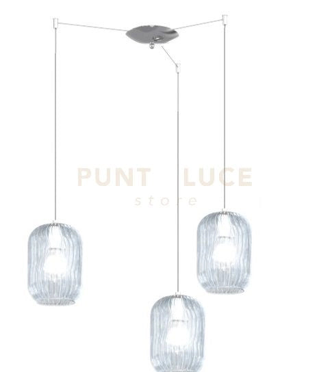 SOSPENSIONE CROMO 3 LUCI SPOSTABILE VETRI BLU 1181CR-S3 S-BL