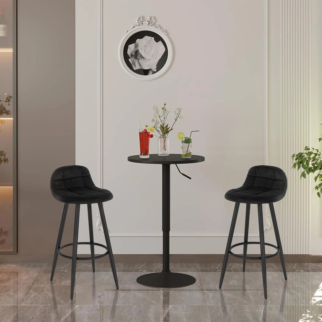 2x Sgabelli da Bar Moderni, Sedie Alte da Cucina con Schienale e Poggiapiedi, Seduta Imbottita, Sgabelli in Velluto e Metallo, Altezza Seduta 70cm, Nero BH364sz-2