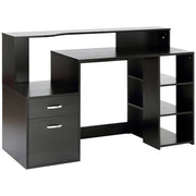 Scrivania computer con 2 cassetti e scaffale ¨C zephmum ¨C nero 137x55x92 cm
