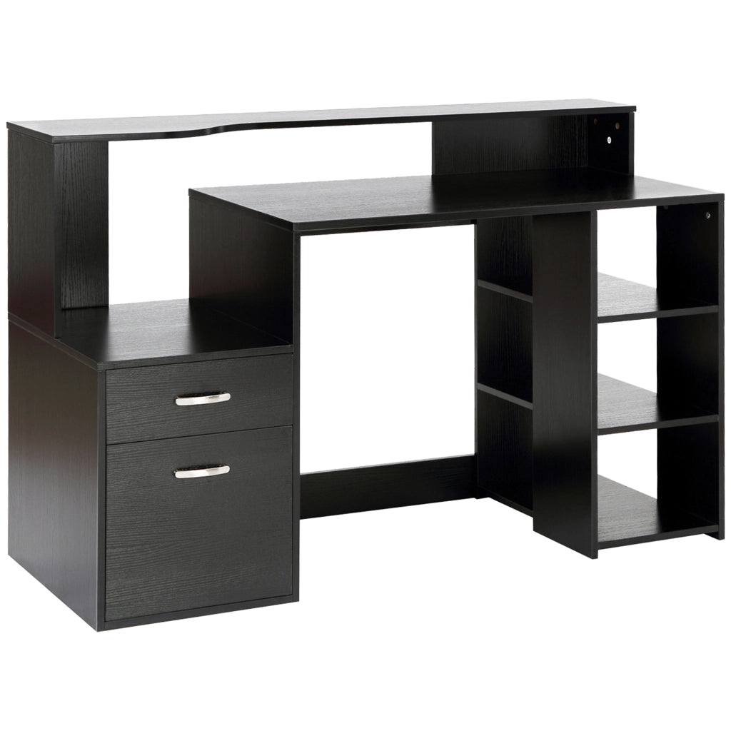 Scrivania computer con 2 cassetti e scaffale ¨C zephmum ¨C nero 137x55x92 cm