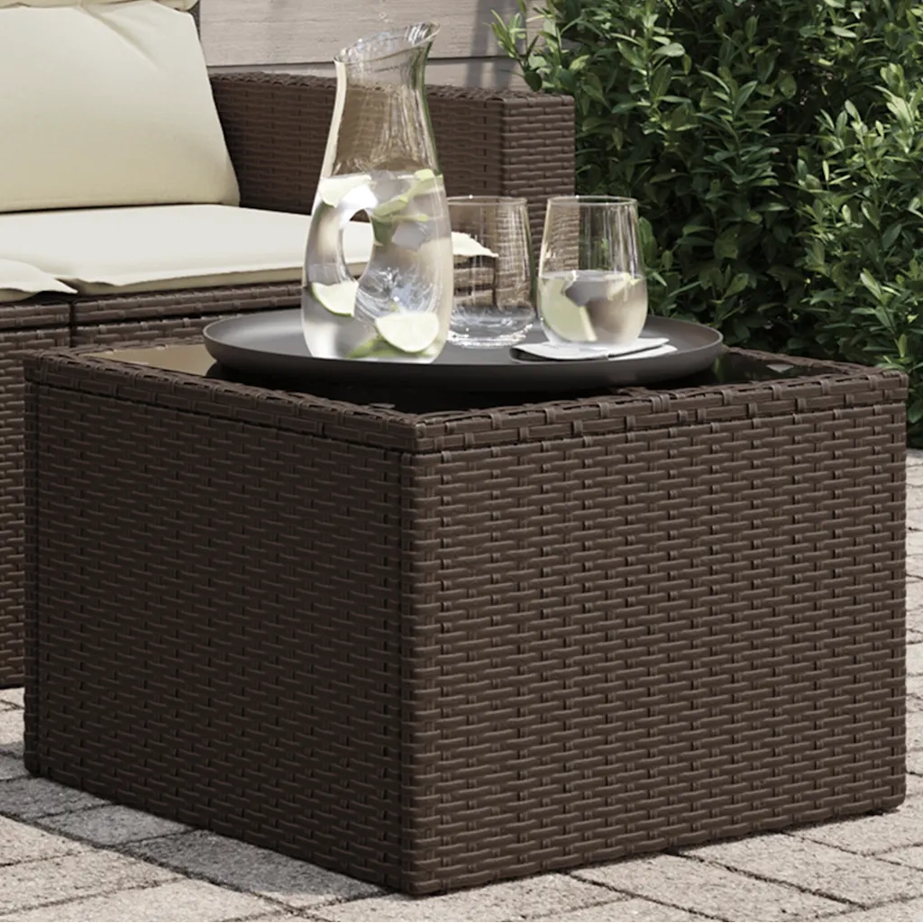 Tavolo da Giardino Piano Vetro Marrone 55x55x37 cm Polyrattan 366207