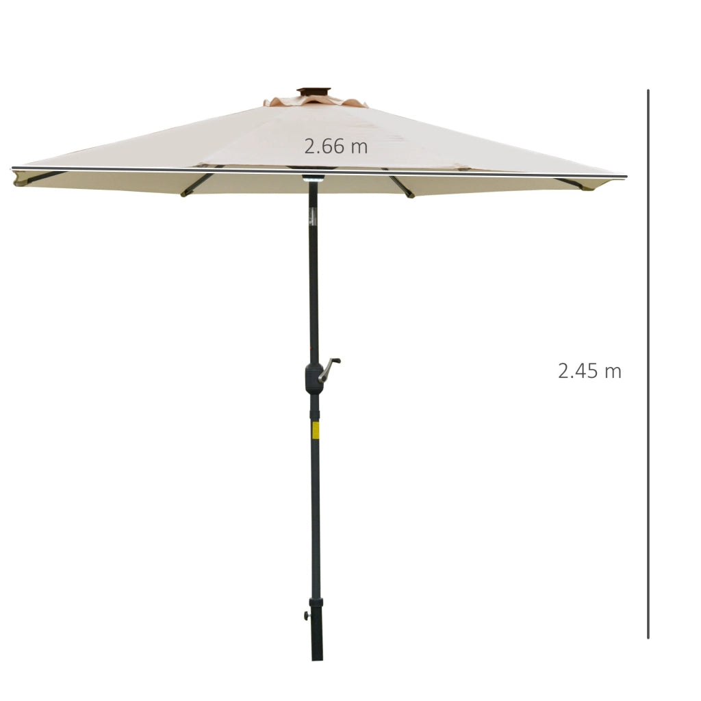 Ombrellone da Giardino con Luci LED a Pannello Solare Ø2,66m in Metallo e Poliestere Bianco Crema