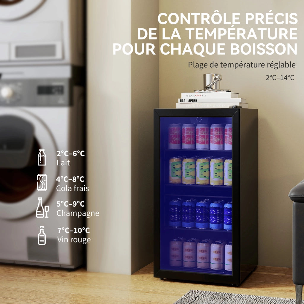 Frigorifero per Bevande 93L ¨C Xylo ¨C 115 Lattine, Porta in Vetro, Ripiani Regolabili, LED, Nero