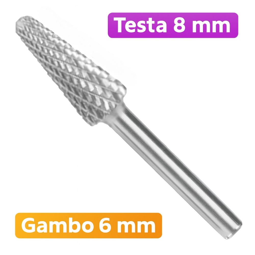 Fresa conica carburo tungsteno testa raggiata fori smussature