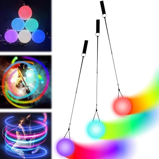 Set di 3 palline led glow-poi con colori arcobaleno e effetto stroboscopico - Set di palline per principianti