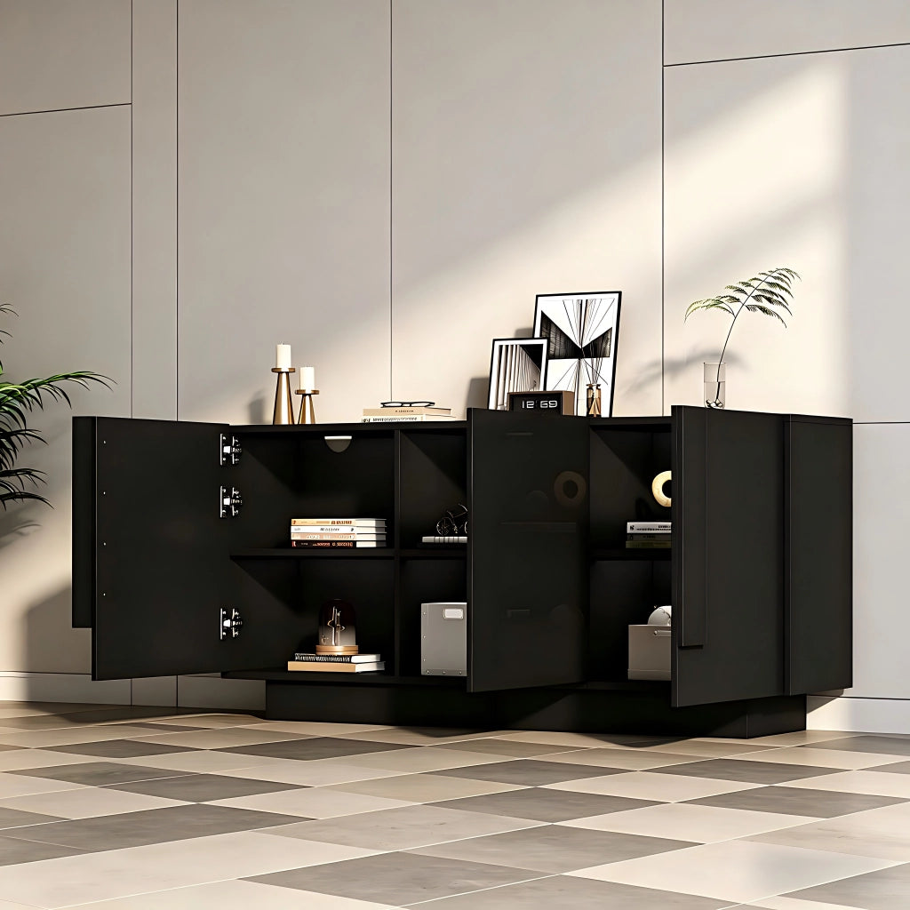Credenza con 3 ante e 6 vani; finitura lucida - per soggiorno - 160×35×60 cm - nero