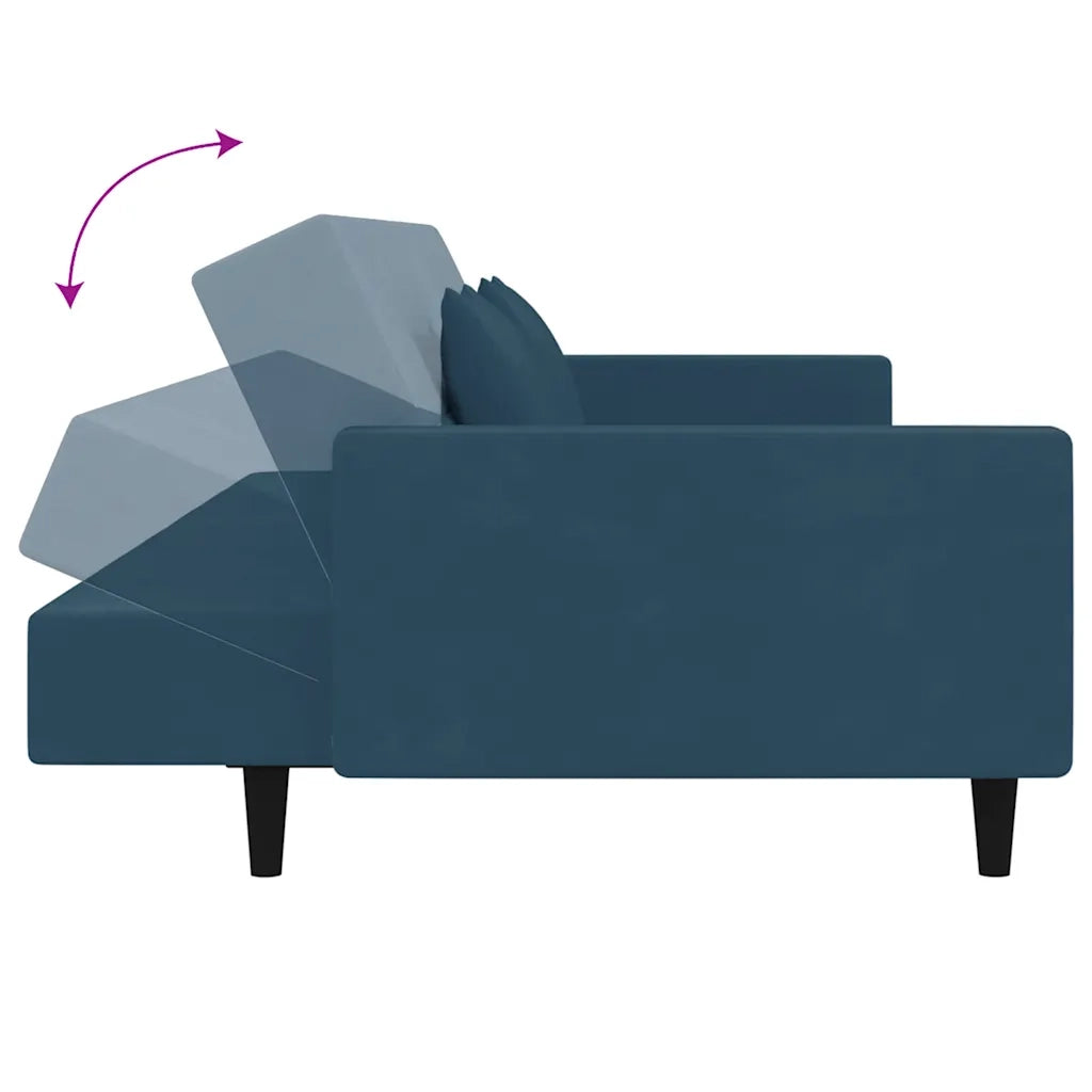 Divano Letto a 2 Posti con 2 Cuscini Blu in Velluto 375815