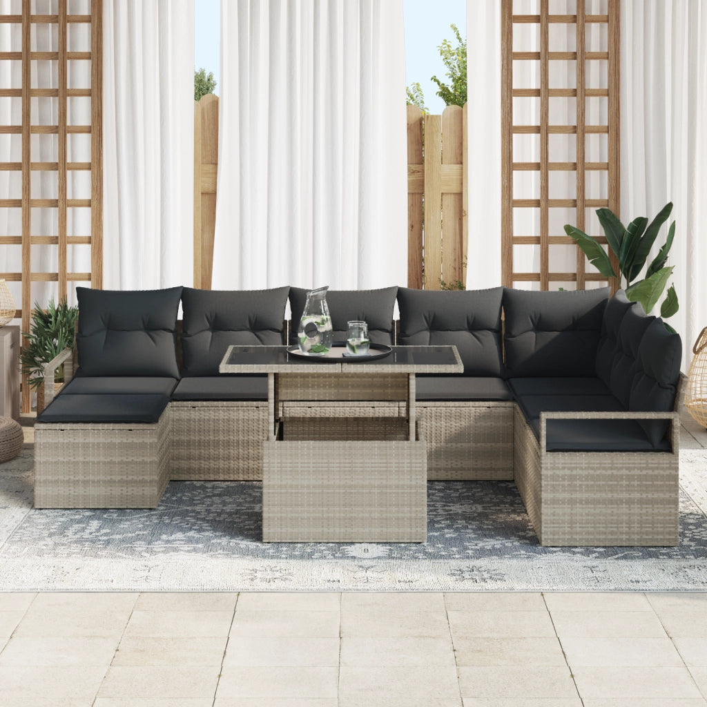 Set di divani da giardino con cuscini  9 pezzi Grigio chiaro in rattan polimerico