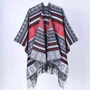 Sciarpa retr¨° boh¨¦mien con nappe per donna, mantello spesso