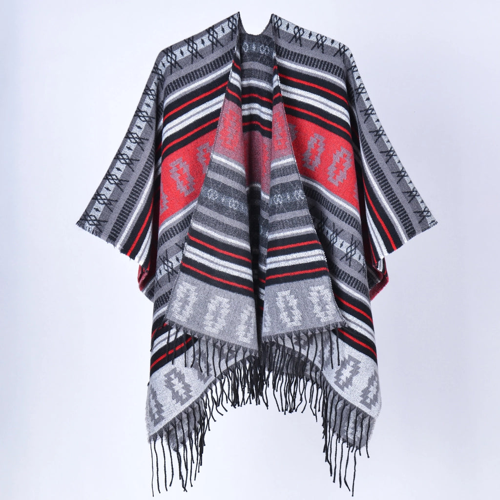 Sciarpa retr¨° boh¨¦mien con nappe per donna, mantello spesso