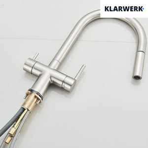 Jana | Rubinetto estraibile 3 vie premium argento spazzolato | osmosi in acciaio inox cucina | miscelatore 360 gradi | filtro 3 attacchi gomito alto