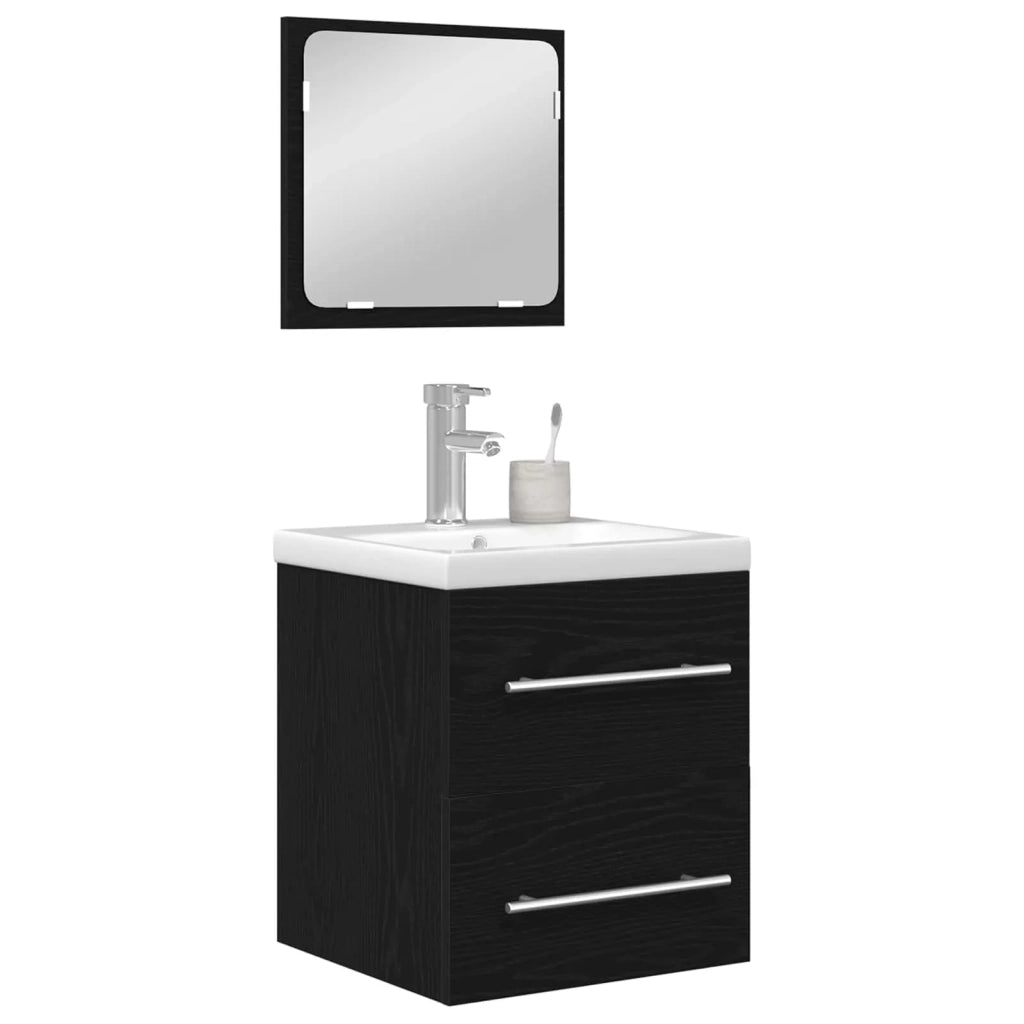 Set di mobili per il bagno 2 pcs Rovere Nero Legno multistrato 3393508