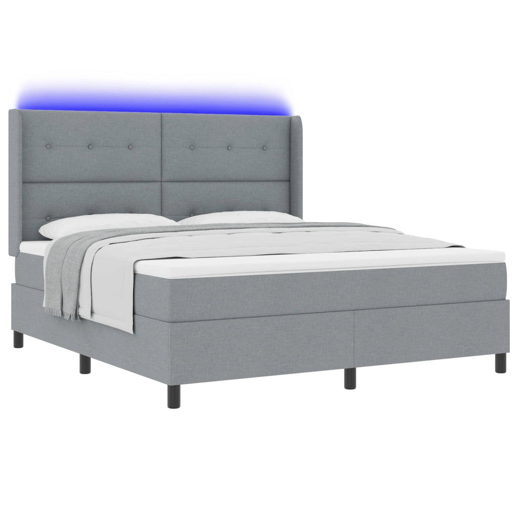 Letto Box Spring con Materasso & LED Grigio Chiaro 180x200 cm Tessuto