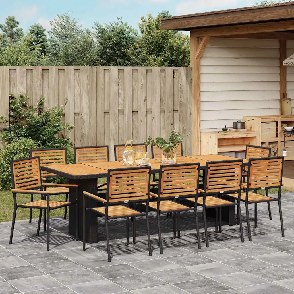 Set da Pranzo per Giardino 11 pcs Nero e Marrone polyrattan 3365448