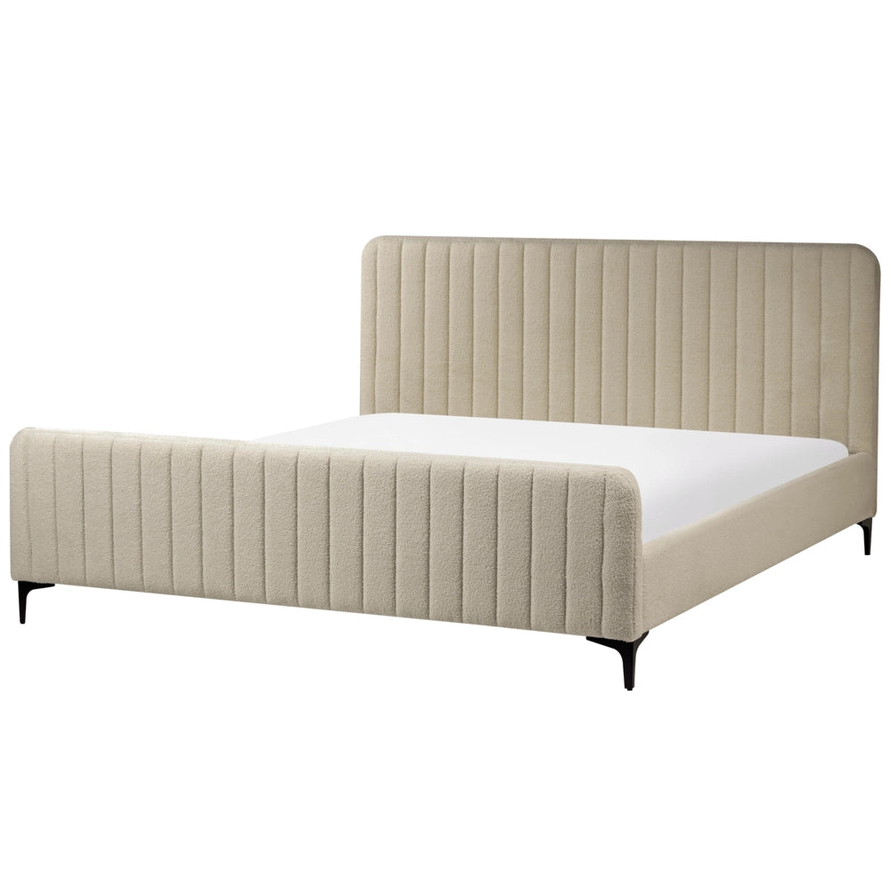 Letto in bouclé beige UE Matrimoniale 180 x 200 cm Testiera Imbottita con Gambe in metallo Design moderno