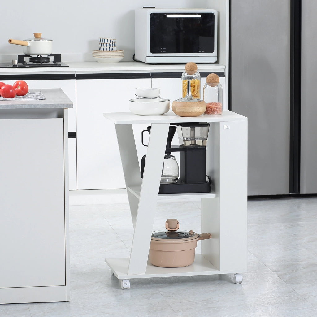 Carrello da Cucina Portavivande con 2 Ripiani ¨C Minimal ¨C Legno Bianco 60x38x77