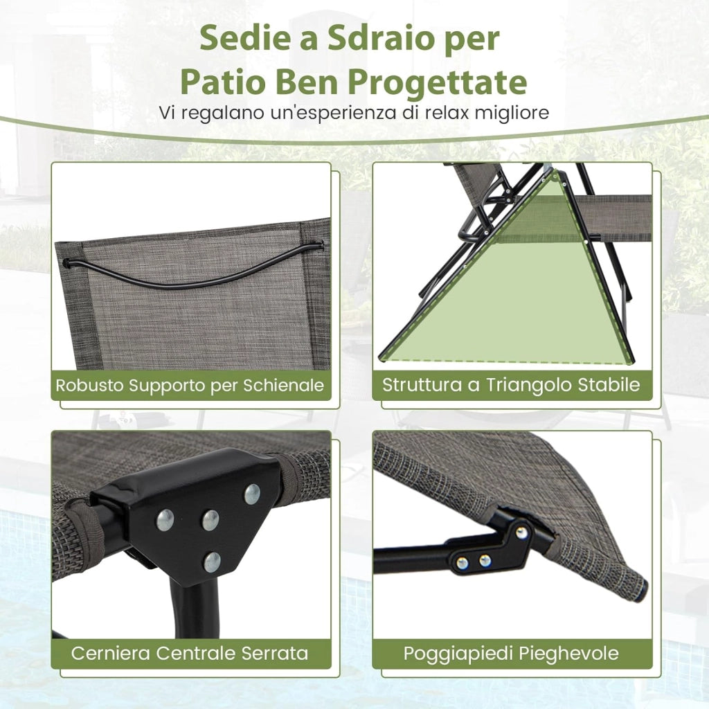 Set di 2 Lettini Prendisole da Giardino, con Schienale Regolabile, Sedia a Sdraio Pieghevole con Schienale Reclinabile, per Terrazzo Piscina Giardino, Portata 150 kg (Marrone)