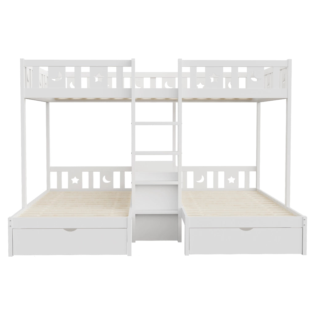 Letto a Soppalco con Scala, Cassetti e Contenitore ¨C MINIMAL ¨C Massello Bianco 90x200 / 140x200