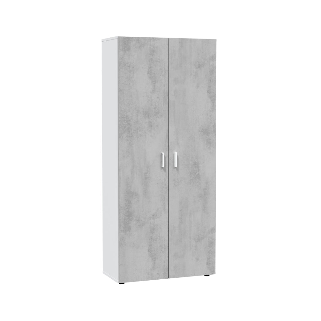 Armadio Alto Multiuso Con Doppia Anta E 4 Ripiani Ideale Per Bagno Ingresso Camera Da Letto Garage Ripostiglio Design Moderno Huelva L 80 x 37 x 182 Cm Bianco E Grigio Cemento