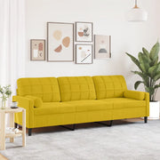 Divano a 3 Posti con Cuscini Giallo 210 cm in Velluto