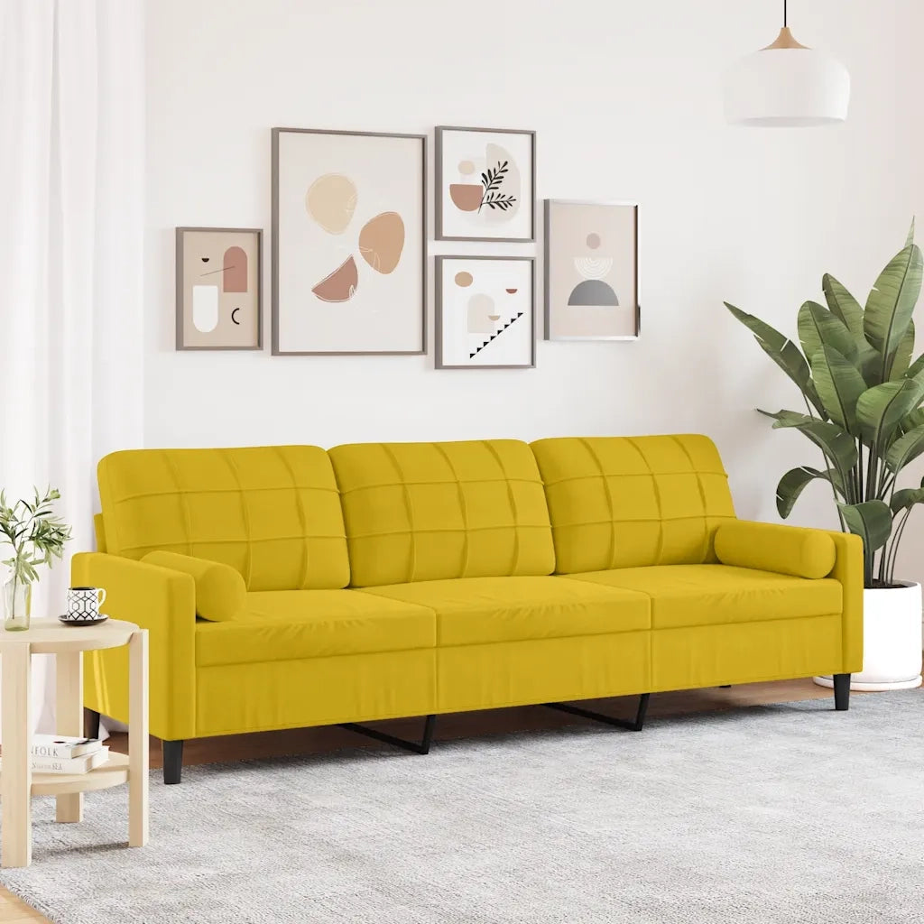 Divano a 3 Posti con Cuscini Giallo 210 cm in Velluto