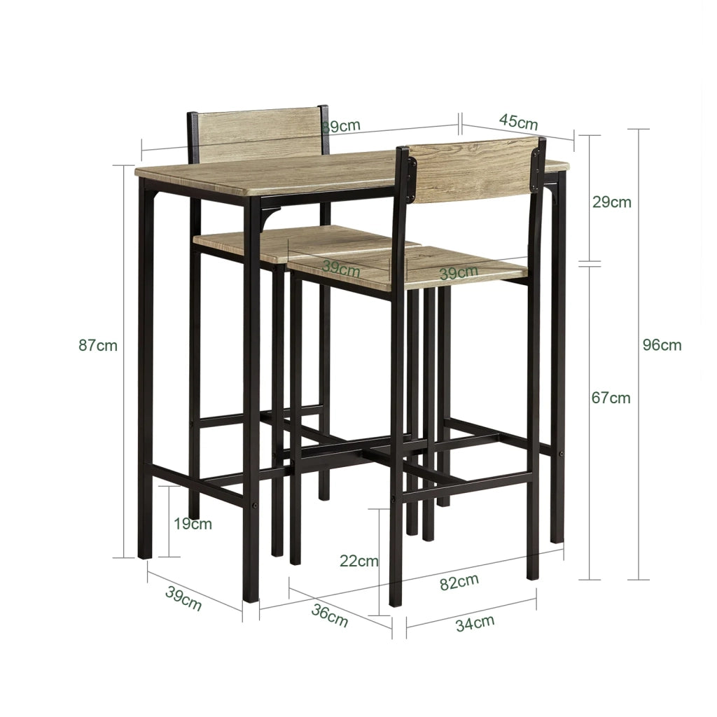 Set 3 Pezzi Tavolo con 2 sgabelli Alto Mobile Bar per casa Stile Vintage,Marrone, L89*P45*A86.5cm OGT03-N