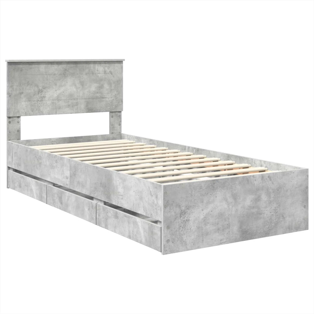 Struttura del letto con cassetto Grigio cemento 75 x 190 cm