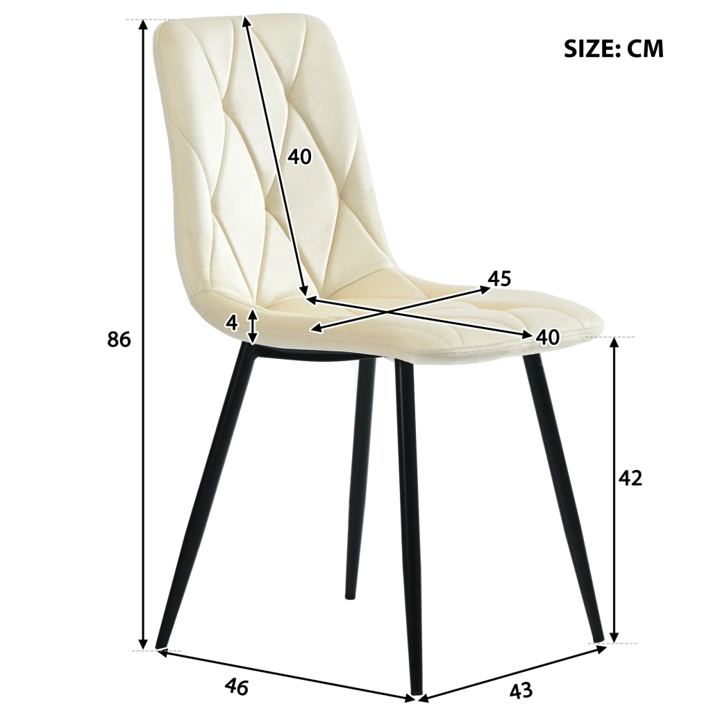 Sedie da Pranzo Set 4 Pezzi Imbottite ¨C Xylo ¨C Velluto Beige, Gambe in Metallo