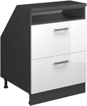 Mobile sottotetto Rion, Bianco lucido, 60 x 81.6 cm con 2 cassetti, carcassa 60 cm profondità, adatto per il salvaspazio sotto tetti spioventi