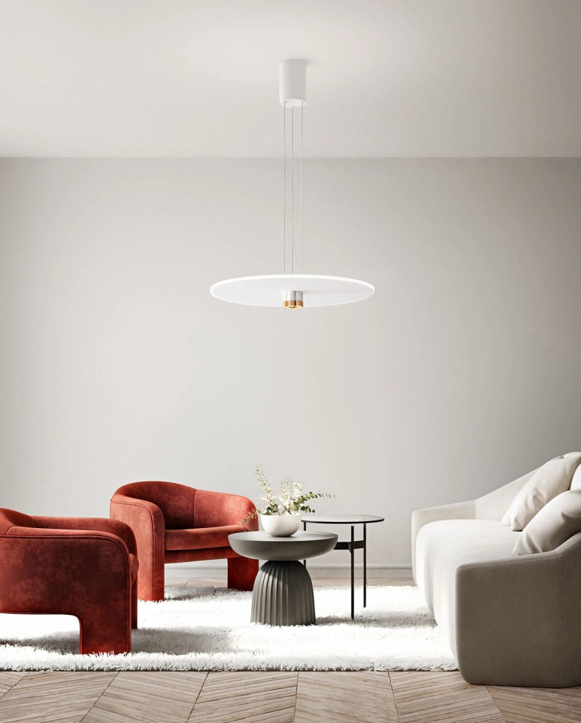 Stream Sospensione in metallo e alluminio bianco opaco oro spazzolato LED 50W 3000K 3500biemissione