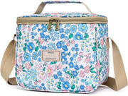 Tas a Isolamento per Picnic Grande con Disegno di Fiori e Cinturino Regolabile (7,5L, Bianco e Blu)