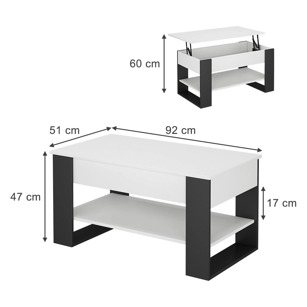 Vicco Tavolino Bianco/antracite 92 x 51 cm con funzione di sollevamento