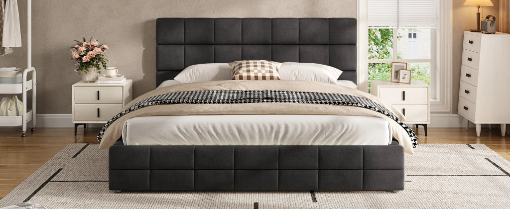 Letto imbottito 180 × 200 cm con testiera, senza materasso, in velluto, nero