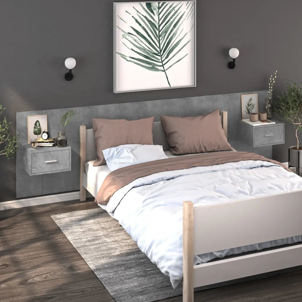 Comodini a Muro 2 pz-Set di 2 Tavolino da notte Grigio Cemento 211470
