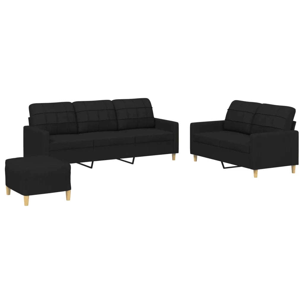 Set di Divani 3 pz con Cuscini Nero in Tessutocod mxl 83169