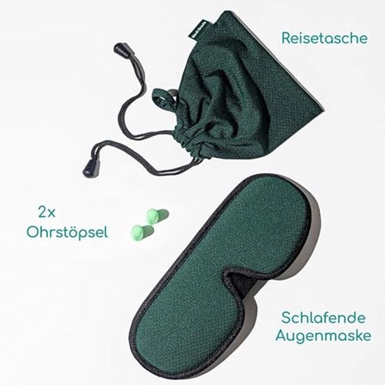 Sommiers 3D-schermo con oscuramento totale [4 pezzi] Schermo da sonno per uomini e donne, cuscino respirante con cinturino regolabile, 2 auricolari e valigetta