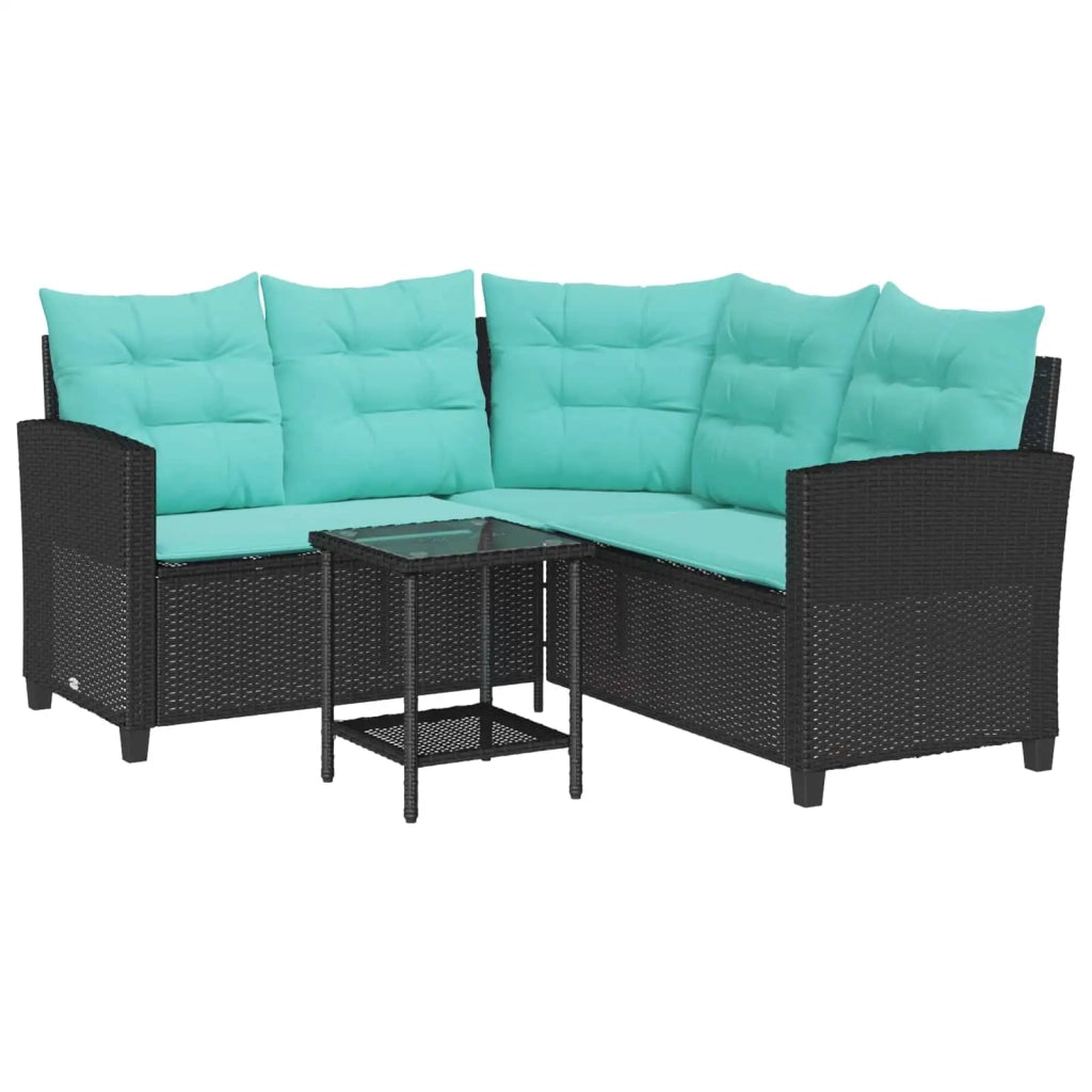 Divano da giardino 2 pcs Nero e Turchese Poly Rattan