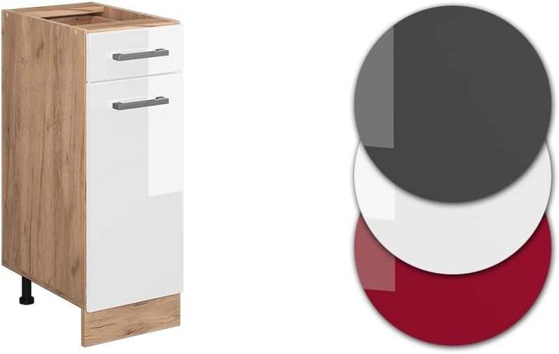 Mobiletto base per cucina R-Line, Bianco lucido, 30 cm senza piano di lavoro, per la libera combinazione all'interno di sistemi cucina modulari