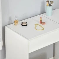 Tavolo da Trucco con Specchio Richiudibile, Tavolo da Trucco Moderno, con Sgabello, Vano Contenitore (4 Scomparti), MDF Bianco, 80x40x79 cm
